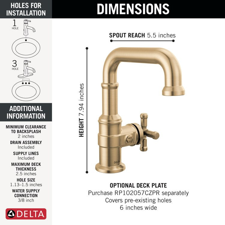 Lavatory Faucet Broderick 1 Cross WaterSense Lumicoat Champagne Bronze 1.2 Gallons per Minute Deck Pop-Up 1 Hole - Image 2