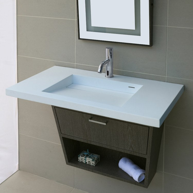 Libera 34″ x 18″ Wall Mount/Undermount Vanity Top Sink for 4″ Centerset Faucet – Matte White