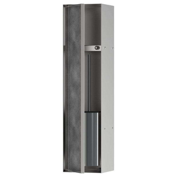 Toilet Brush Holder XtraStoris Rock with Shelf and Tileable Door Brushed Stainless Steel Stainless Steel