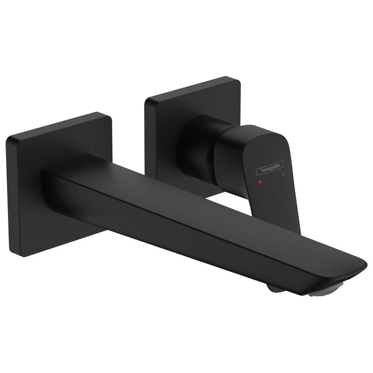Lavatory Faucet Logis Fine Wall Mounted Mini Widespread 4 Inch Spread 1 Lever ADA WaterSense Matte Black 1.2 Gallons per Minute Less Drain 2 Hole AirPower EcoRight - Image 1