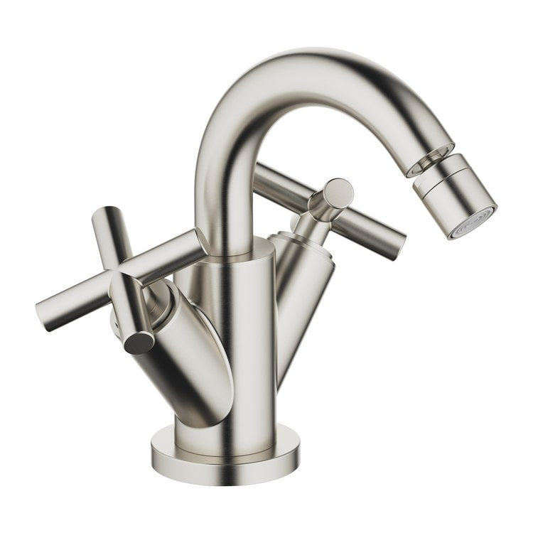 Bidet Faucet TARA Mixer 2 Cross Brushed Platinum Pop-Up 1 Hole 1.8 Gallons per Minute