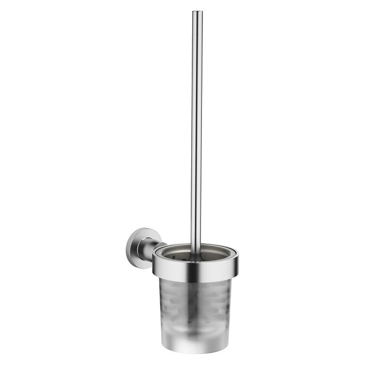 Toilet Brush Set TARA Brushed Chrome Frosted Glass Brush Holder Wall Mount - Image 1