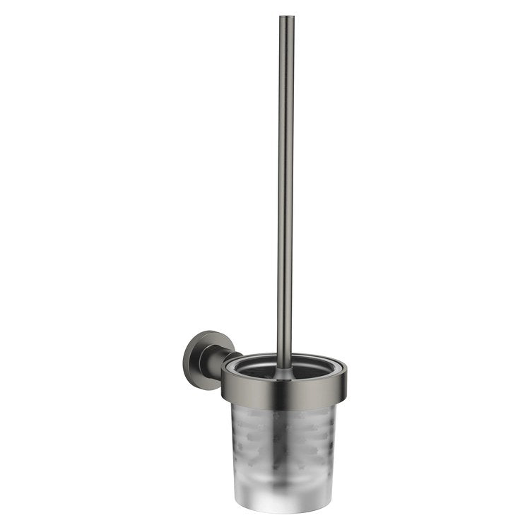 Toilet Brush Set TARA Brushed Dark Platinum Frosted Glass Brush Holder Wall Mount - Image 1