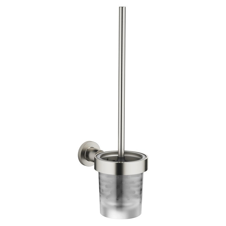 Toilet Brush Set TARA Brushed Platinum Frosted Glass Brush Holder Wall Mount