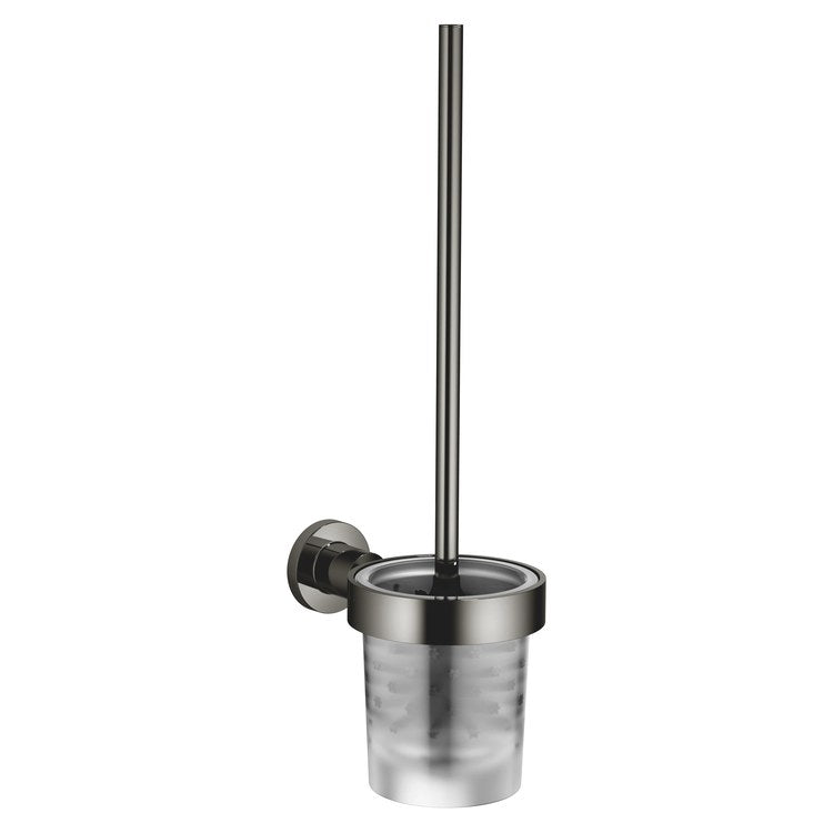 Toilet Brush Set TARA Dark Chrome Frosted Glass Brush Holder Wall Mount
