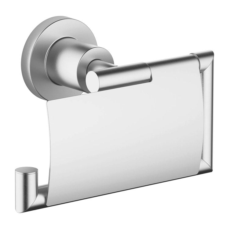 Toilet Paper Holder TARA with Cover Brushed Chrome Brass Alloy 3 Inch Wall Mount - Image 1