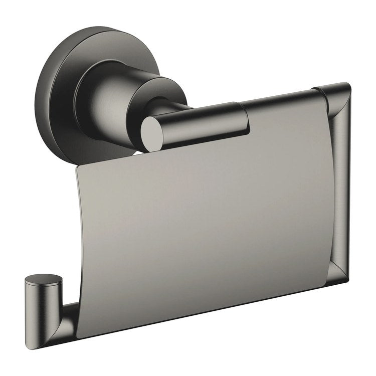 Toilet Paper Holder TARA with Cover Brushed Dark Platinum Brass Alloy 3 Inch Wall Mount - Image 1