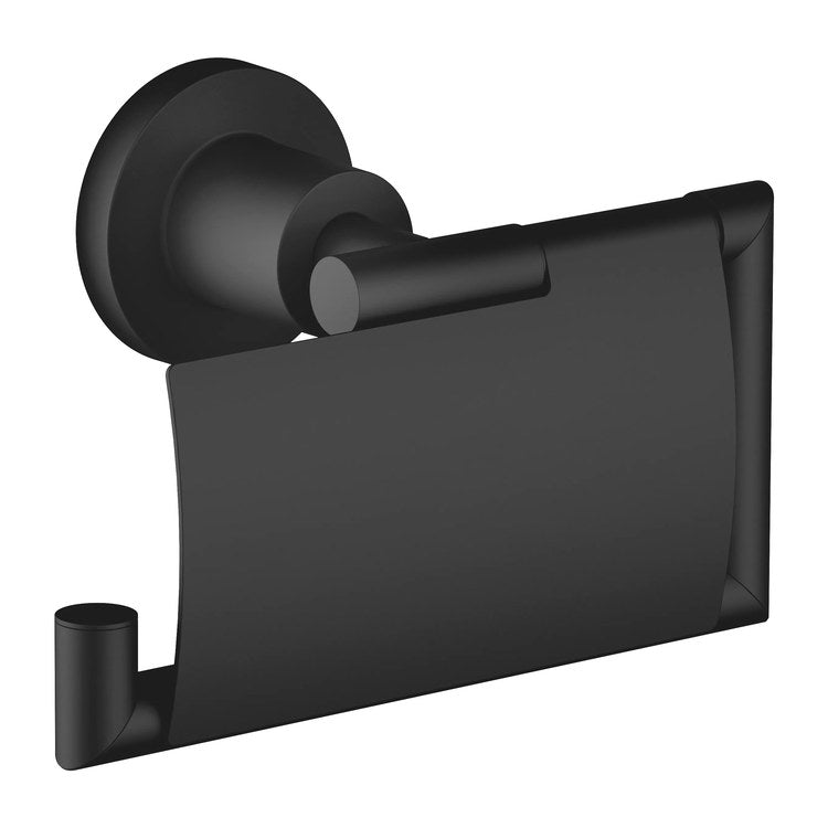 Toilet Paper Holder TARA with Cover Matte Black Brass Alloy 3 Inch Wall Mount - Image 1