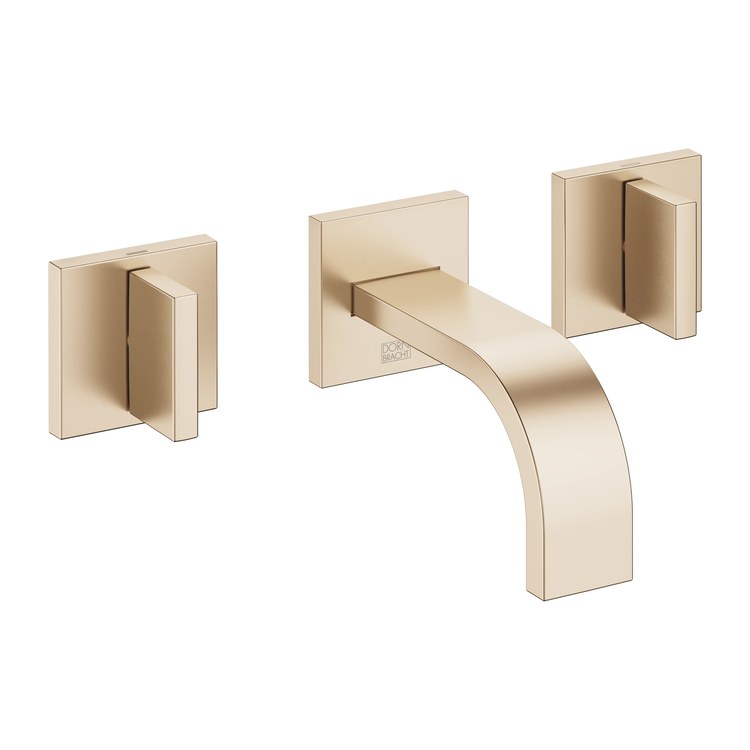Lavatory Faucet MEM Mixer Wall Mount 2 Lever ADA Brushed Champagne 1.2 Gallons per Minute Less Drain 3 Hole - Image 1