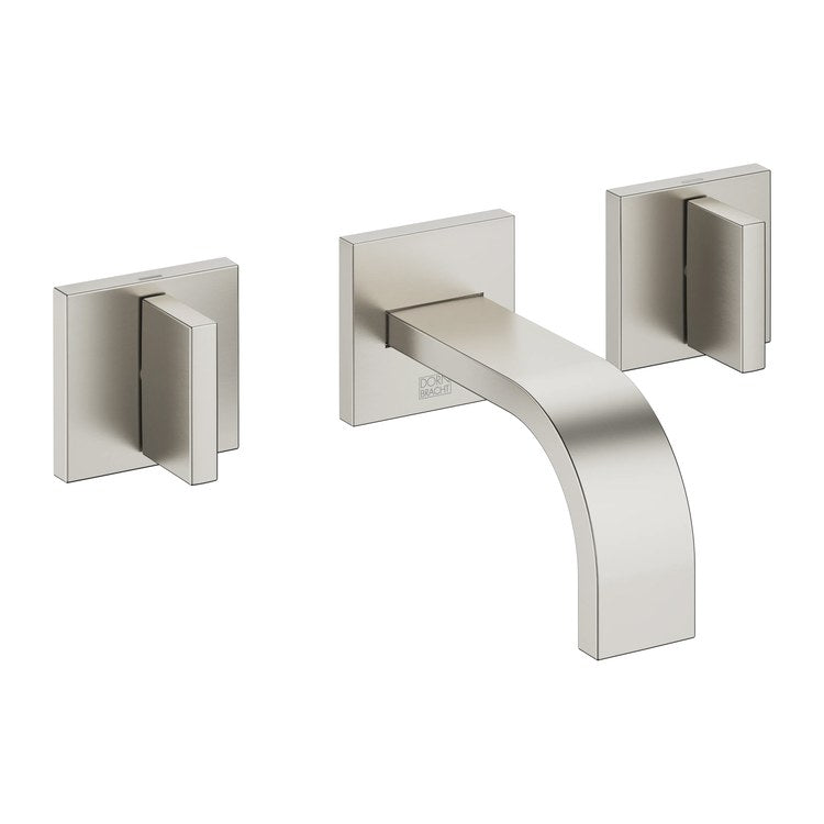 Lavatory Faucet MEM Mixer Wall Mount 2 Lever ADA Brushed Platinum 1.2 Gallons per Minute Less Drain 3 Hole - Image 1