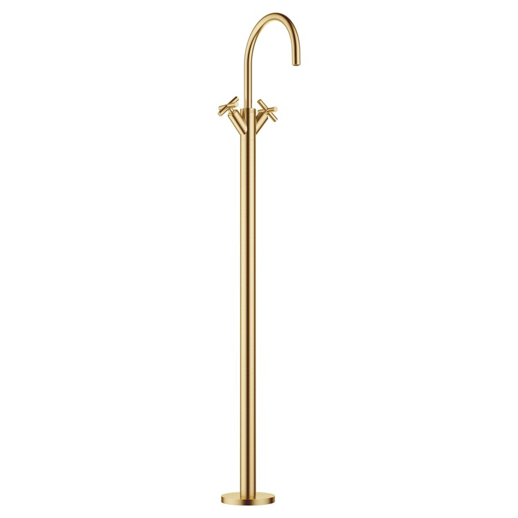 Lavatory Faucet TARA Mixer with Stand Pipe 2 Cross ADA WaterSense Brushed Durabrass 1.2 Gallons per Minute Less Drain 1 Hole - Image 1