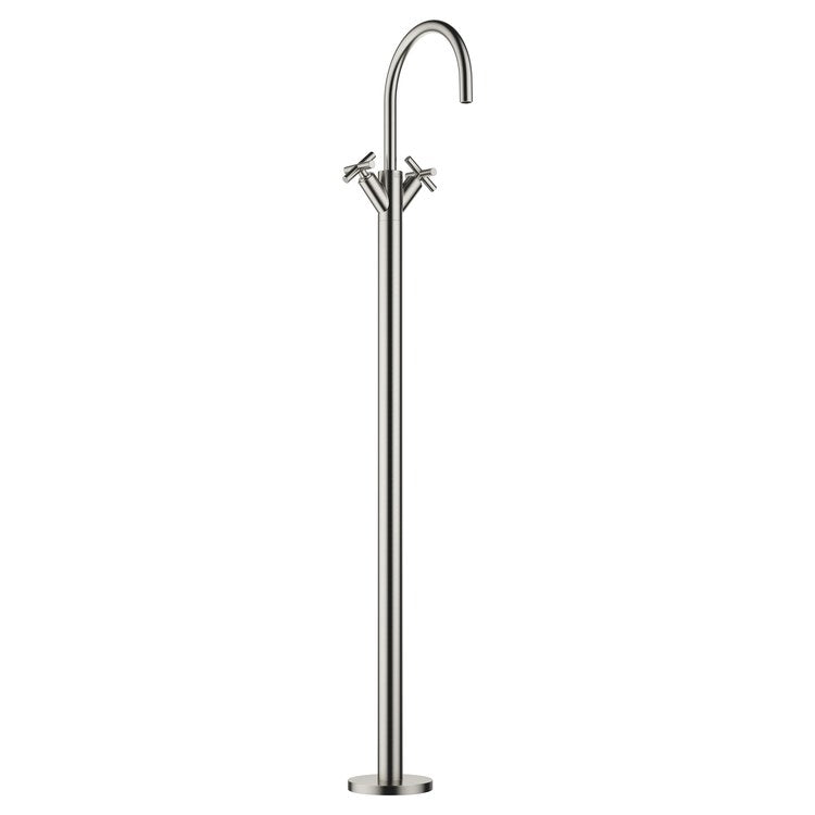 Lavatory Faucet TARA Mixer with Stand Pipe 2 Cross ADA WaterSense Brushed Platinum 1.2 Gallons per Minute Less Drain 1 Hole - Image 1