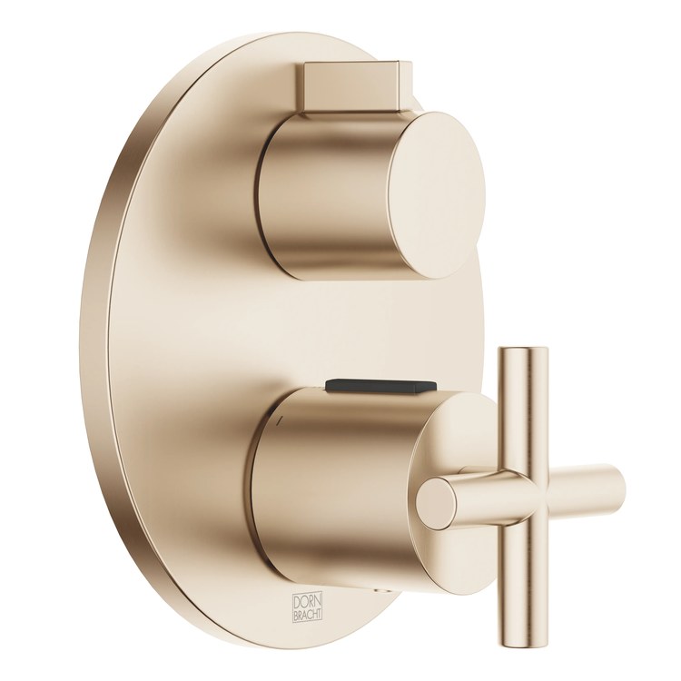Thermostatic Trim TARA Concealed with 1 Way Volume Control 2 Cross/Knob Brushed Champagne ADA - Image 1