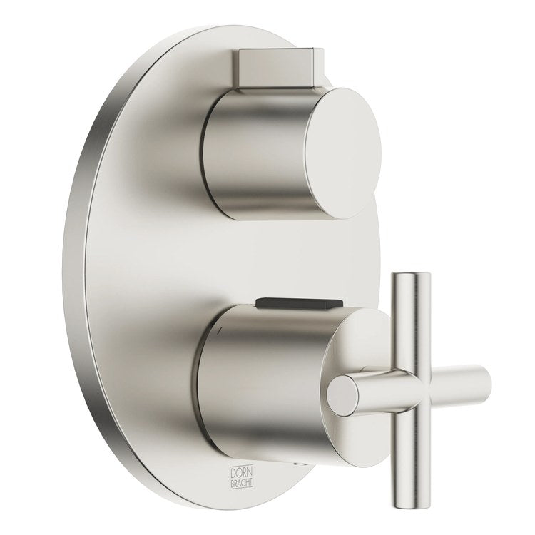Thermostatic Trim TARA Concealed with 1 Way Volume Control 2 Cross/Knob Brushed Platinum ADA - Image 1