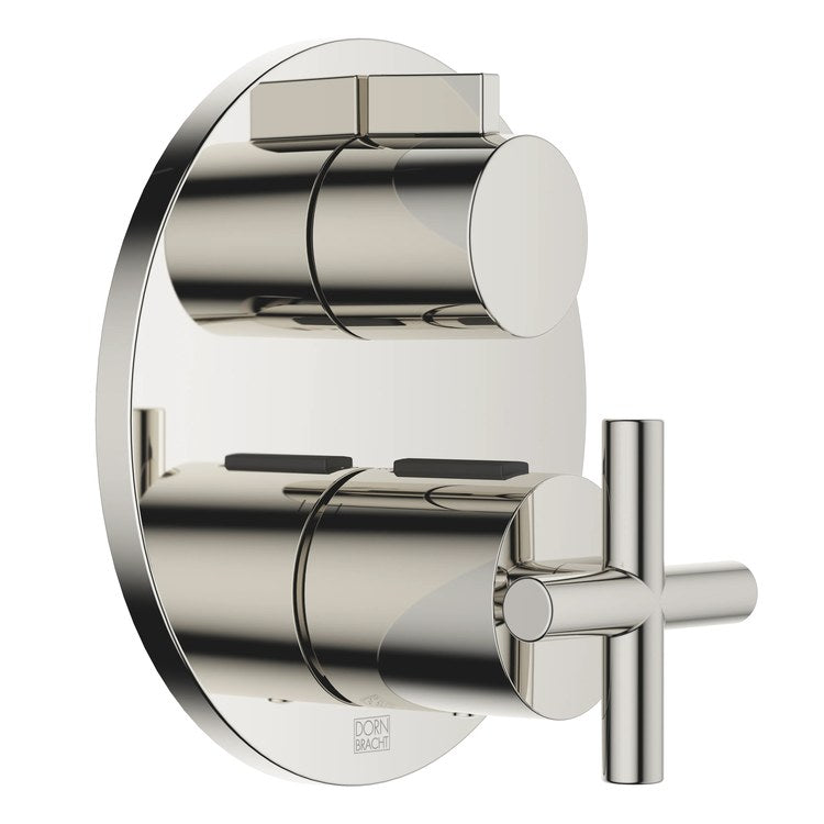 Thermostatic Trim TARA Concealed with 1 Way Volume Control 2 Cross/Knob Platinum ADA - Image 1