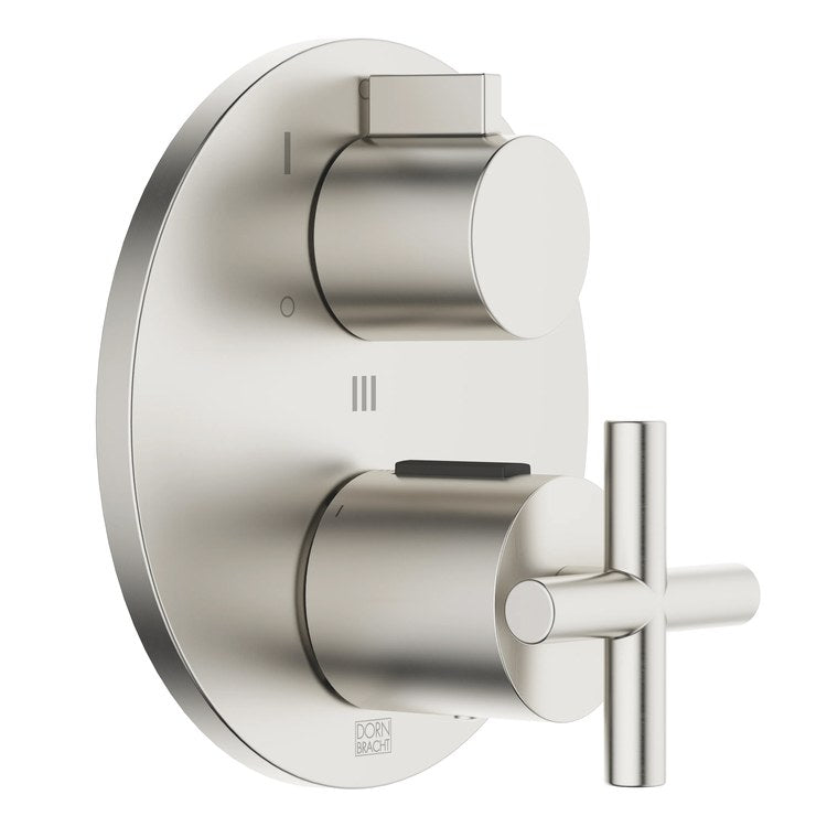 Thermostatic Trim TARA Concealed with 3 Way Volume Control 2 Cross/Knob Brushed Platinum ADA - Image 1