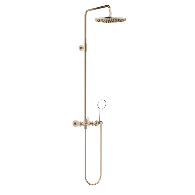 Shower Set TARA Exposed with Mixer Less Handshower 3 Cross/Lever Brushed Champagne 1.8 Gallons per Minute - Image 1