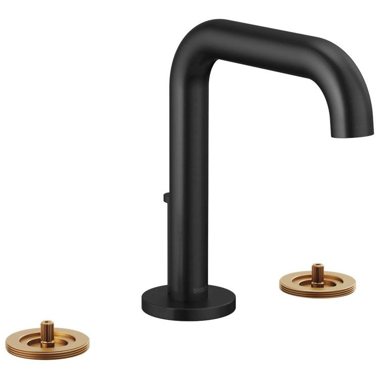 Lavatory Faucet Litze Widespread 6 to 16 Inch Spread Less Handle ADA Matte Black 1.5 Gallons per Minute Deck High Arc Metal Pop-Up 3 Hole - Image 1