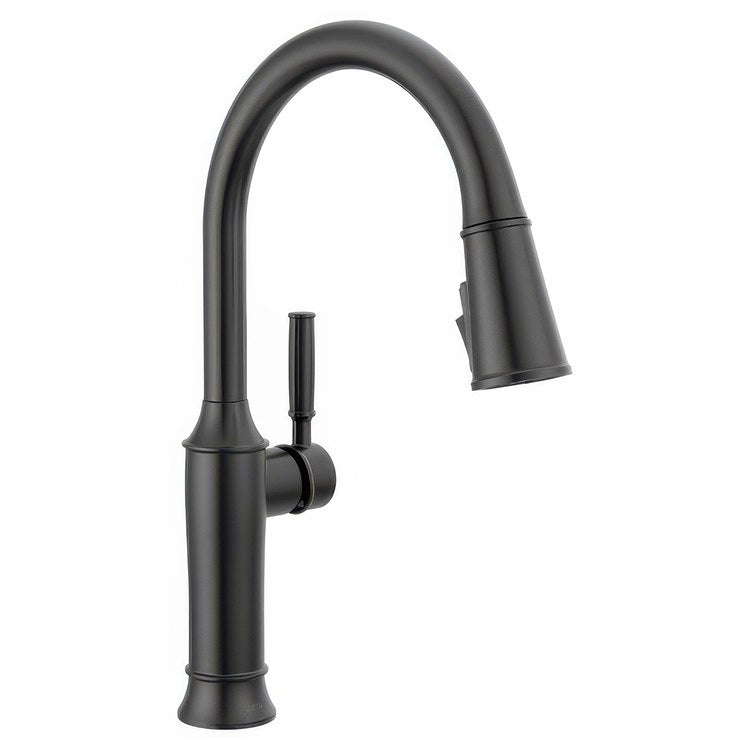 Kitchen Faucet Renaldi 1 Lever ADA No-Lead/CALGreen Matte Black Pull Down 3 Function Gooseneck 360 DEG Swivel 1 Hole Deck Diamond Seal Technology 1.8 Gallons per Minute - Image 1