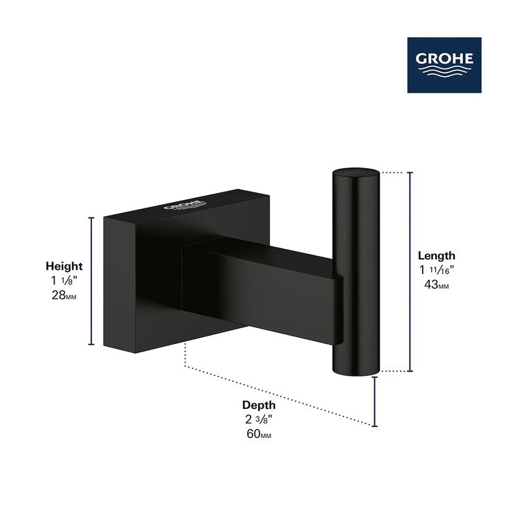 Robe Hook Essentials Matte Black 1-11/16 Inch 2-3/8 Inch Wall Mount Metal - Image 3