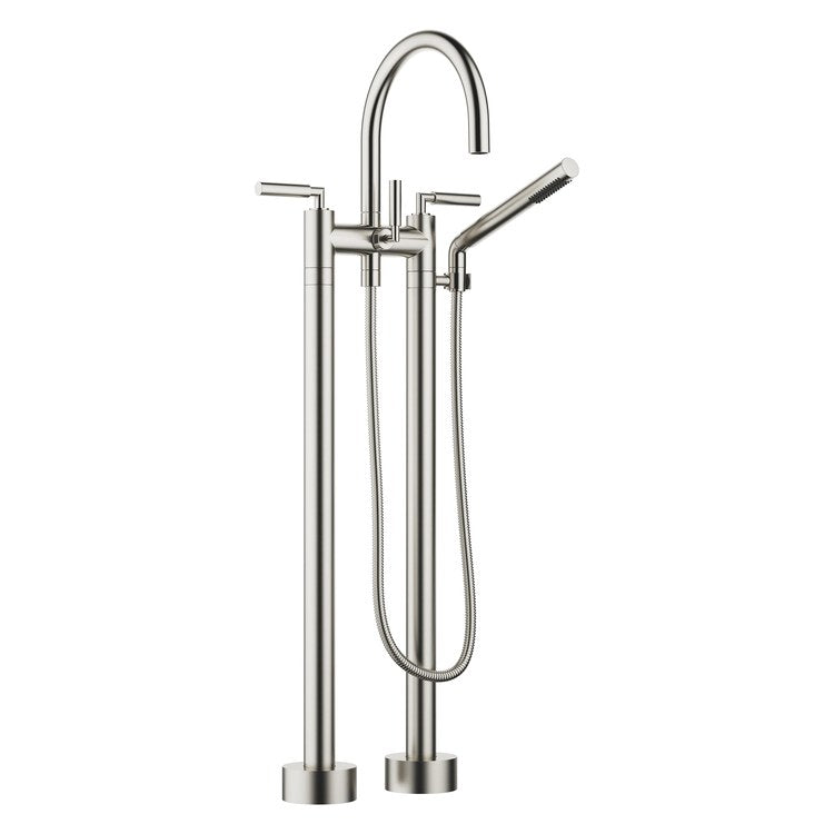 Tub Filler TARA Mixer 5-7/8 Inch Spread 3 Lever ADA Brushed Platinum Freestanding 5.8 Gallons per Minute - Image 1