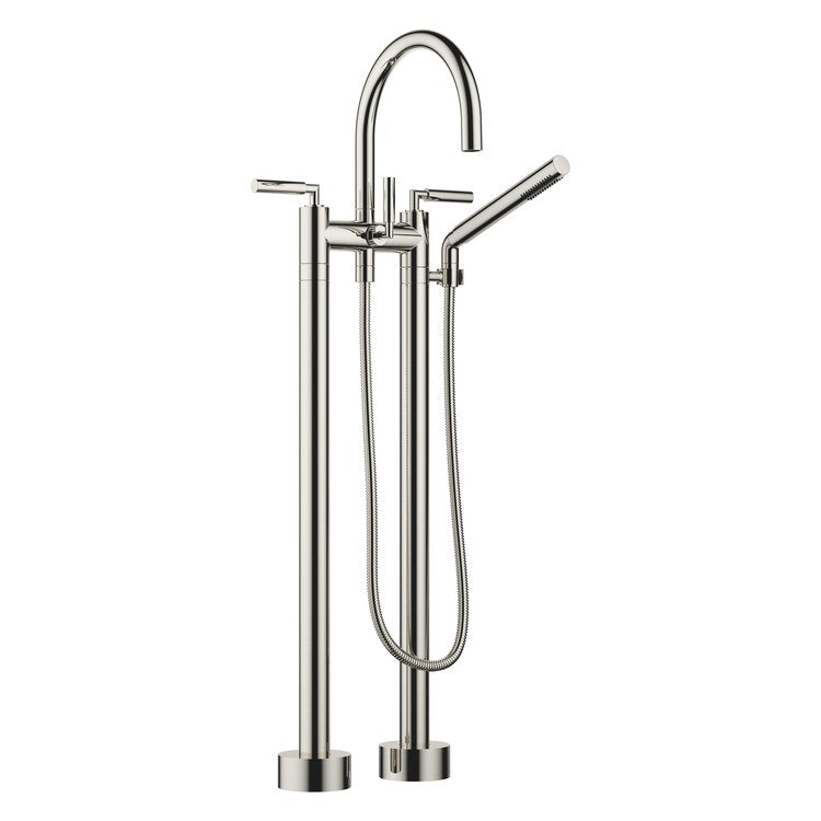 Tub Filler TARA Mixer 5-7/8 Inch Spread 3 Lever ADA Platinum Freestanding 5.8 Gallons per Minute - Image 1