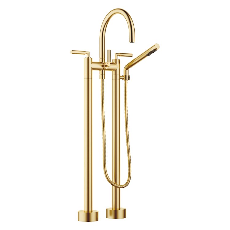 Tub Filler TARA Mixer 5-7/8 Inch Spread 3 Lever ADA Brushed Durabrass Freestanding 5.8 Gallons per Minute - Image 1