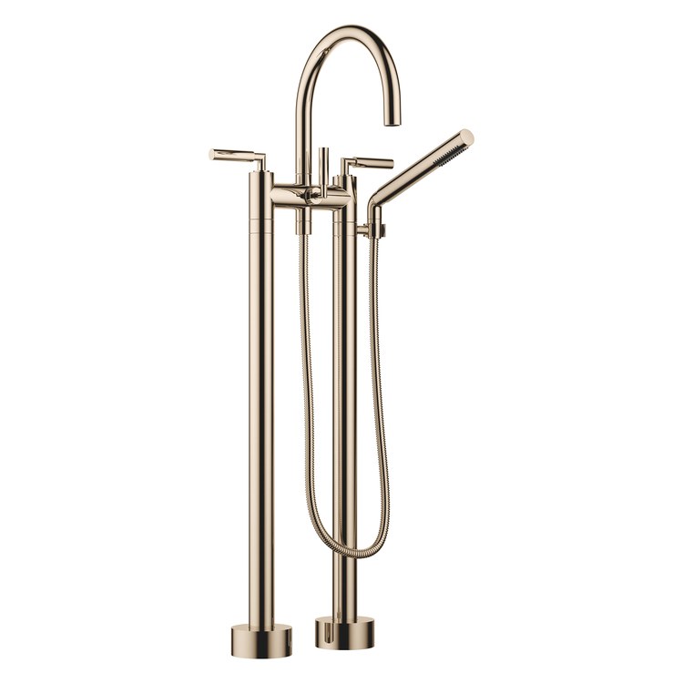 Tub Filler TARA Mixer 5-7/8 Inch Spread 3 Lever ADA Champagne Freestanding 5.8 Gallons per Minute - Image 1