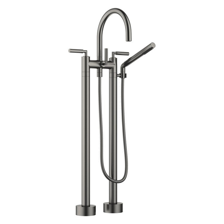 Tub Filler TARA Mixer 5-7/8 Inch Spread 3 Lever ADA Brushed Dark Platinum Freestanding 5.8 Gallons per Minute - Image 1