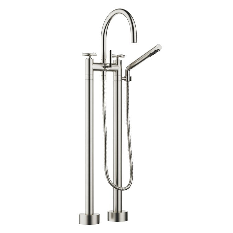 Tub Filler TARA Mixer 5-7/8 Inch Spread 3 Cross/Lever Brushed Platinum Freestanding 5.8 Gallons per Minute - Image 1