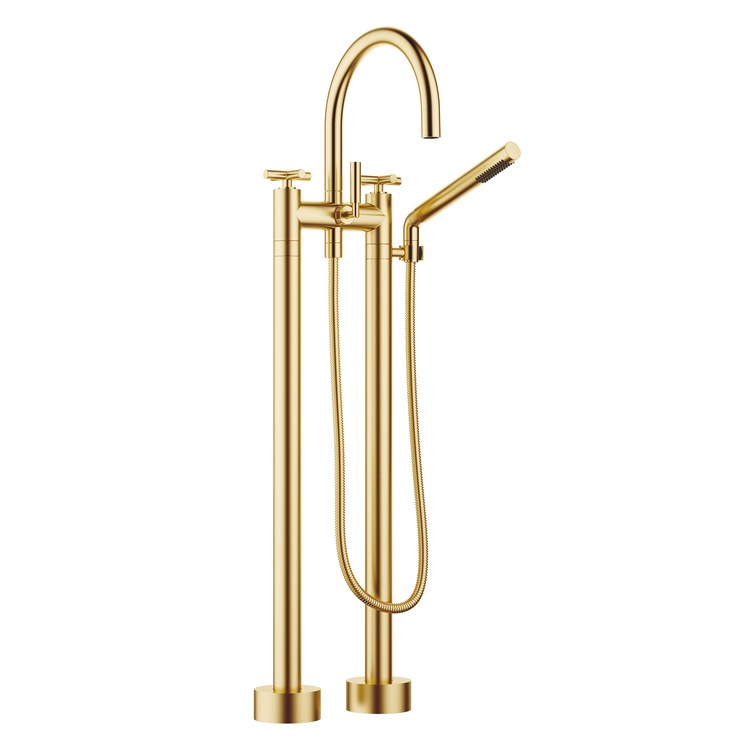 Tub Filler TARA Mixer 5-7/8 Inch Spread 3 Cross/Lever Brushed Durabrass Freestanding 5.8 Gallons per Minute - Image 1