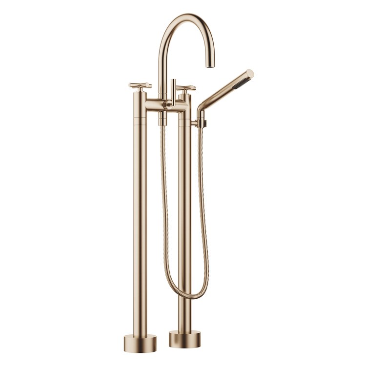 Tub Filler TARA Mixer 5-7/8 Inch Spread 3 Cross/Lever Brushed Champagne Freestanding 5.8 Gallons per Minute - Image 1