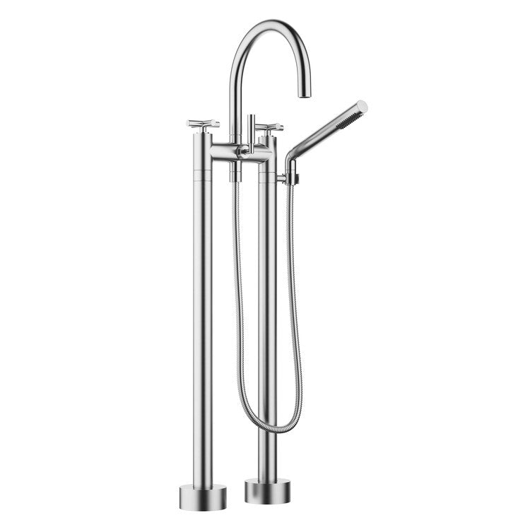 Tub Filler TARA Mixer 5-7/8 Inch Spread 3 Cross/Lever Brushed Chrome Freestanding 5.8 Gallons per Minute - Image 1