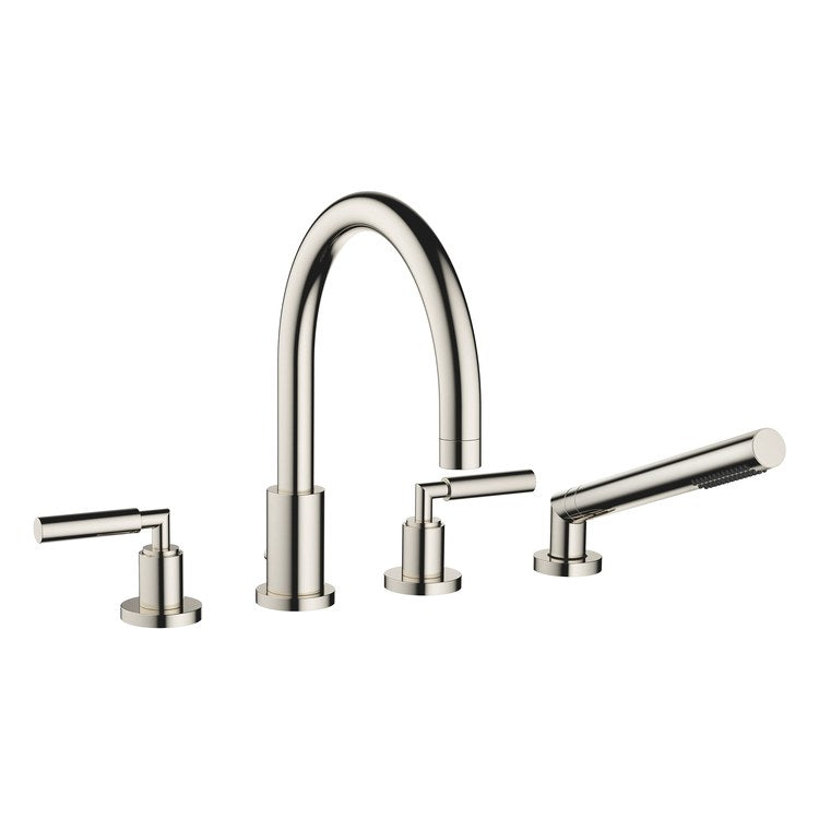 Tub Filler TARA Mixer for Deck Mount with Handshower 2 Lever ADA Platinum - Image 1