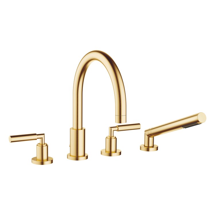 Tub Filler TARA Mixer for Deck Mount with Handshower 2 Lever ADA Brushed Durabrass - Image 1