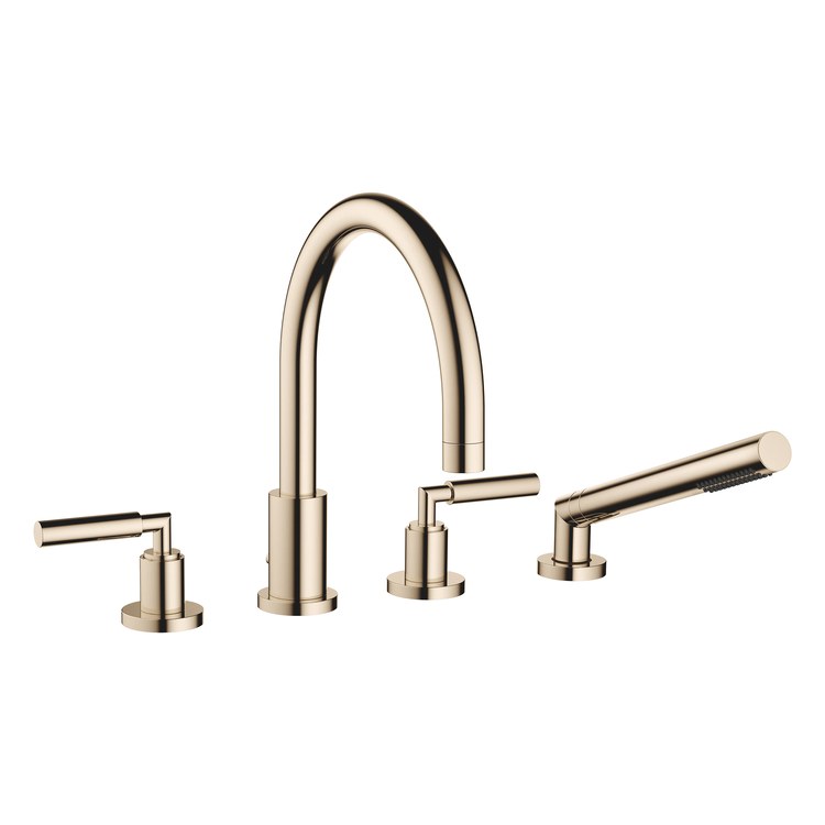 Tub Filler TARA Mixer for Deck Mount with Handshower 2 Lever ADA Champagne - Image 1
