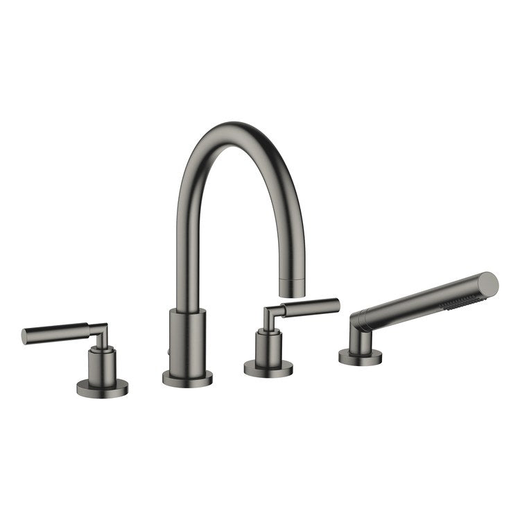 Tub Filler TARA Mixer for Deck Mount with Handshower 2 Lever ADA Brushed Dark Platinum - Image 1