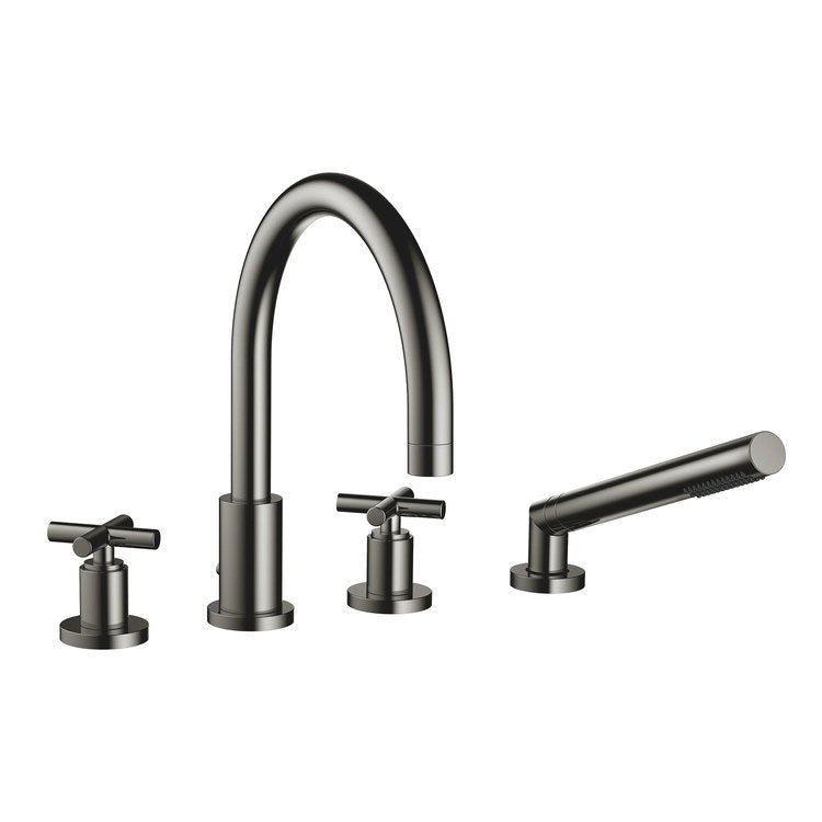 Tub Filler TARA Mixer for Deck Mount with Handshower 2 Cross Dark Chrome - Image 1