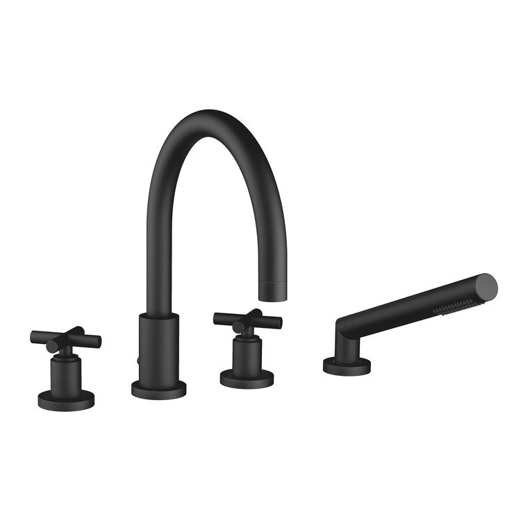 Tub Filler TARA Mixer for Deck Mount with Handshower 2 Cross Matte Black - Image 1