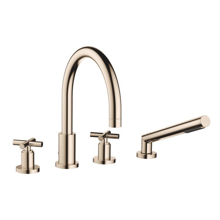 Tub Filler TARA Mixer for Deck Mount with Handshower 2 Cross Champagne - Image 1