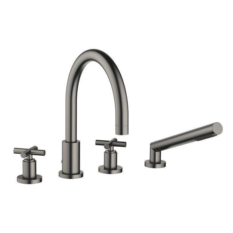 Tub Filler TARA Mixer for Deck Mount with Handshower 2 Cross Brushed Dark Platinum - Image 1