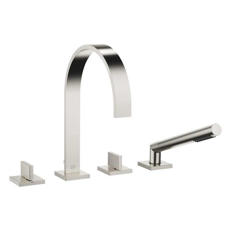 Tub Filler MEM Mixer for Deck Mount with Handshower 2 Lever Brushed Platinum - Image 1