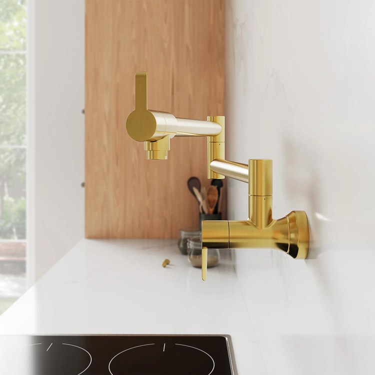 Pot Filler Zedra Double Wall Mount 2 Lever ADA Brushed Cool Sunrise 1 Hole 1.75 Gallons per Minute - Image 2
