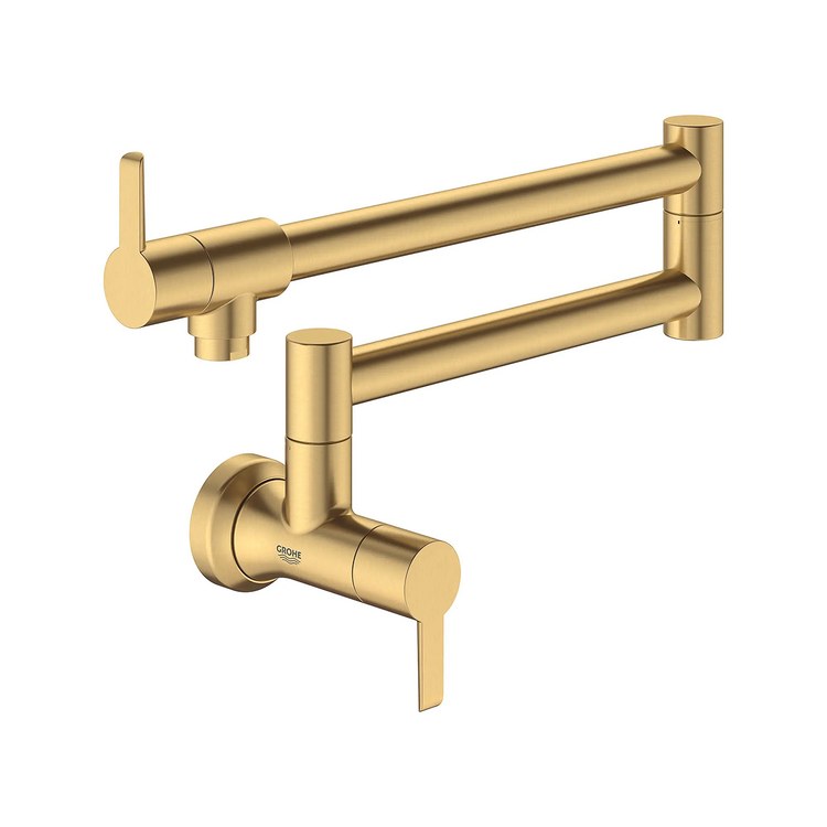 Pot Filler Zedra Double Wall Mount 2 Lever ADA Brushed Cool Sunrise 1 Hole 1.75 Gallons per Minute