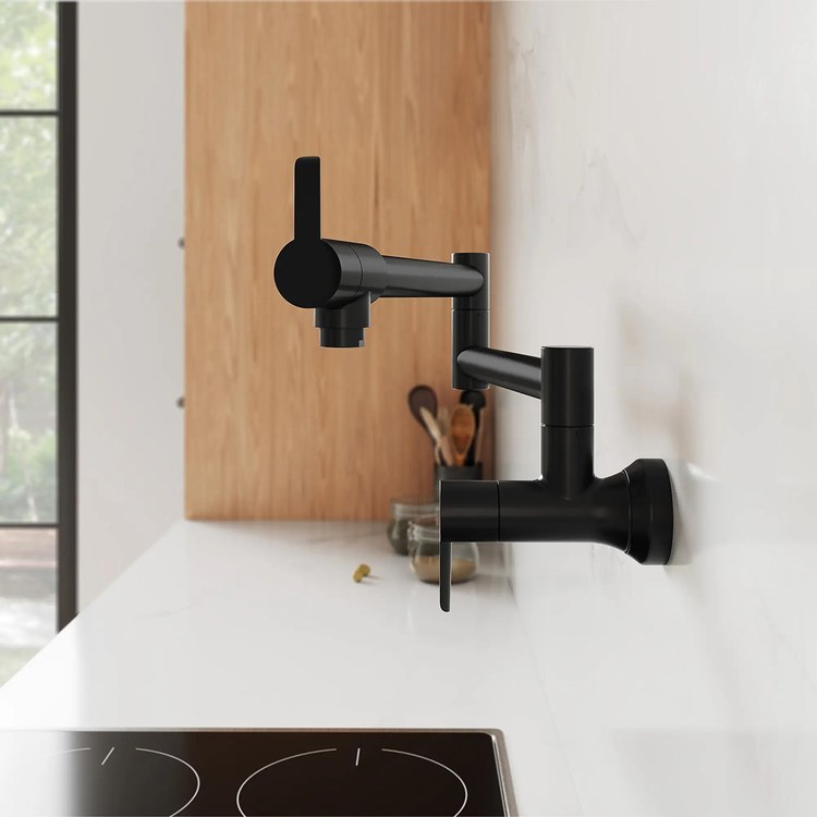 Pot Filler Zedra Wall Mount 2 Lever WaterSense Matte Black 1 Hole 3.9 Gallons per Minute - Image 3