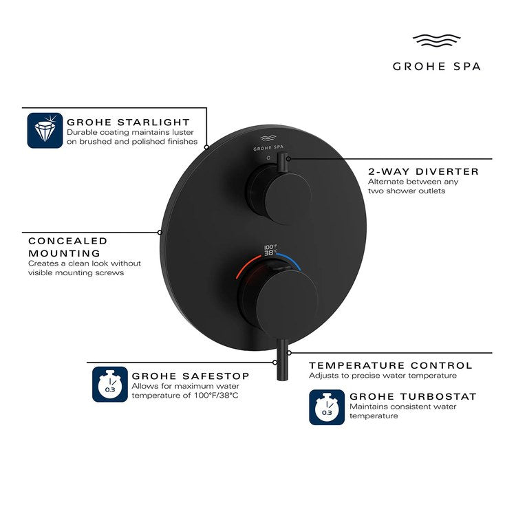 Thermostatic Valve Trim Atrio 2 Function 2 Lever Matte Black - Image 3