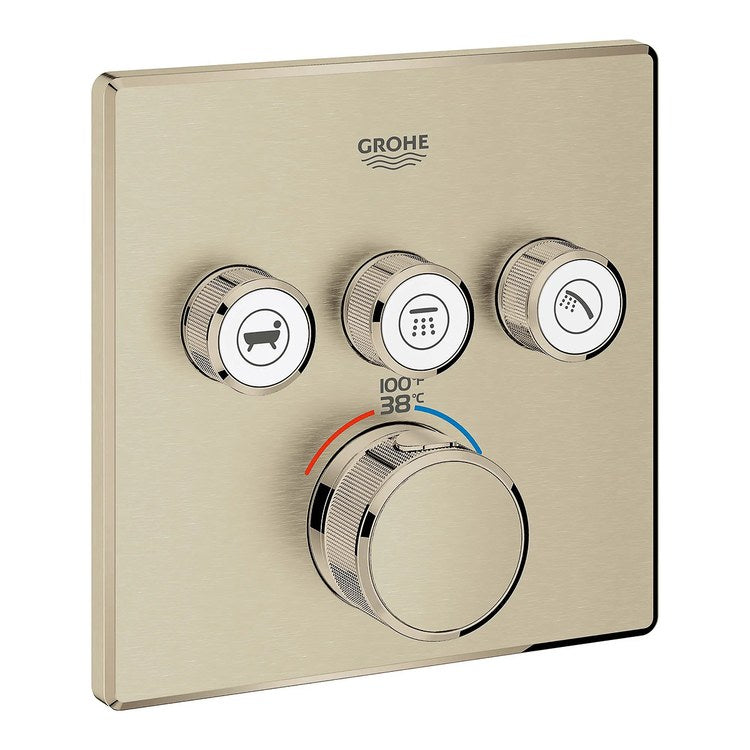 Thermostatic Valve Trim Grohtherm 3 Function 3 Wheel Brushed Nickel - Image 2