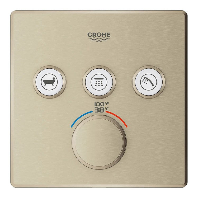 Thermostatic Valve Trim Grohtherm 3 Function 3 Wheel Brushed Nickel - Image 1