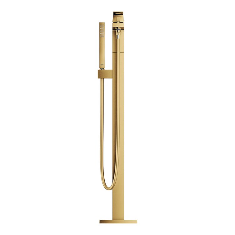 Tub Filler Eurocube Freestanding with Handshower 1 Lever ADA Brushed Cool Sunrise - Image 2