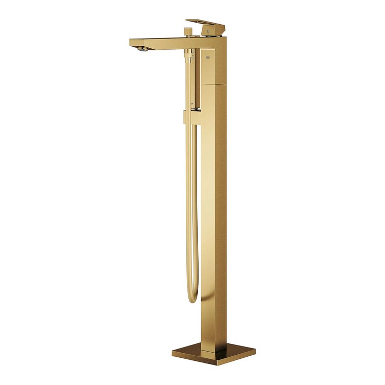Tub Filler Eurocube Freestanding with Handshower 1 Lever ADA Brushed Cool Sunrise - Image 3